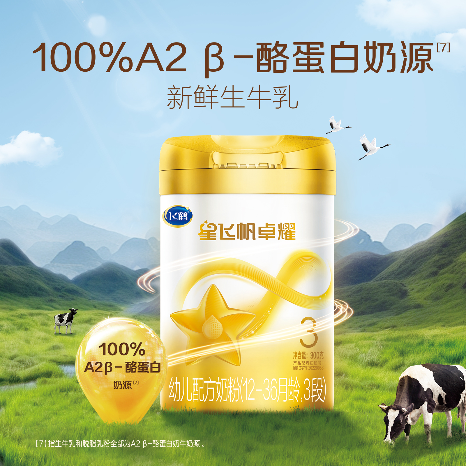 新客入会首单立减|飞鹤星飞帆卓耀3段A2 β-酪蛋白牛奶粉300g*1罐