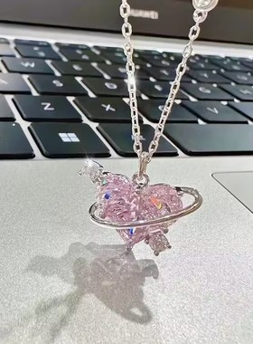 粉色爱心锆石项链女夏天甜美可爱ins风小众设计百搭锁骨链送女友