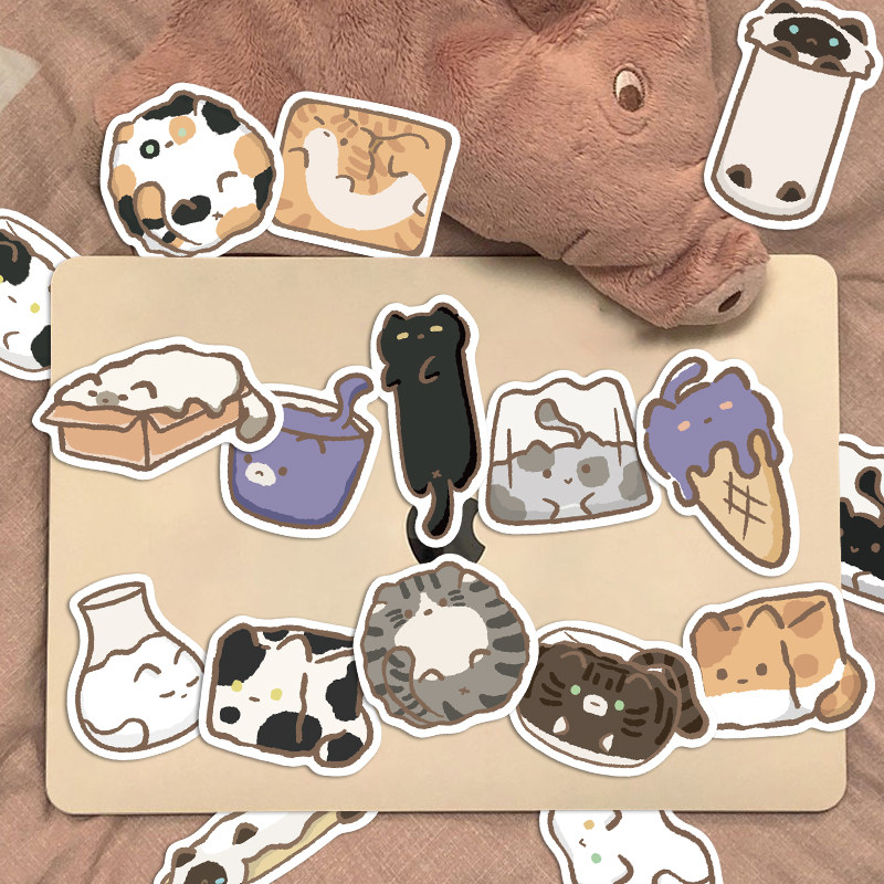 136张液态小猫咪贴纸卡通可爱ins风手账手机壳笔记本装饰防水贴画,淘宝优惠券,粉丝福利购,淘宝优惠卷