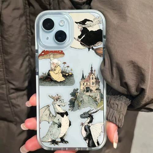 100张童话世界贴纸卡通可爱复古风插画手账手机壳笔记本PET贴画 - 图2