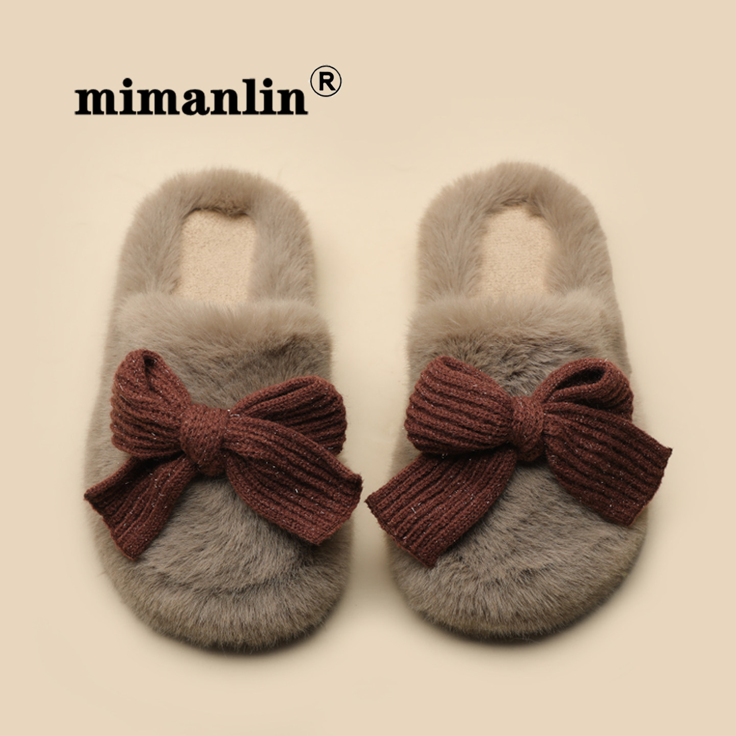 蝴蝶结包头平底毛毛拖鞋女秋冬外穿保暖软底懒人居家休闲毛绒棉拖,淘宝优惠券,粉丝福利购,淘宝优惠卷