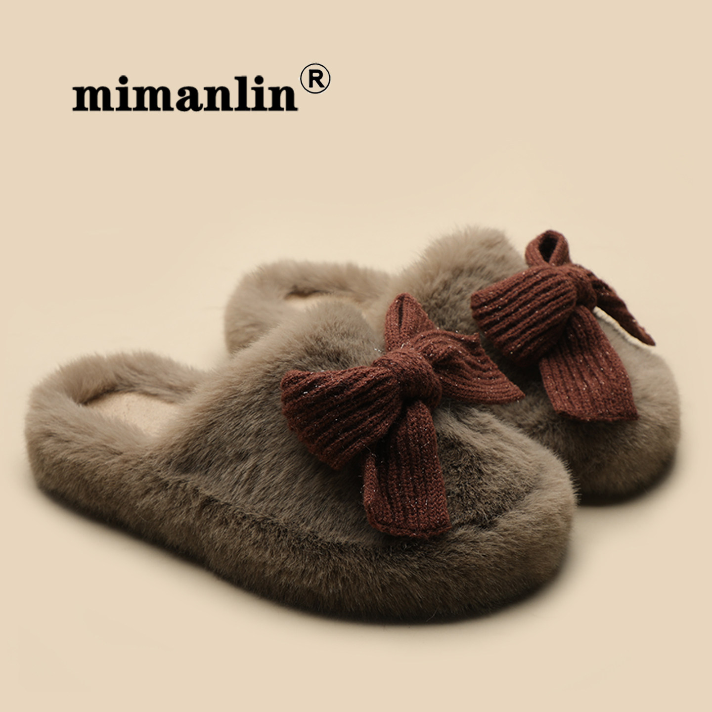 蝴蝶结包头平底毛毛拖鞋女秋冬外穿保暖软底懒人居家休闲毛绒棉拖,淘宝优惠券,粉丝福利购,淘宝优惠卷