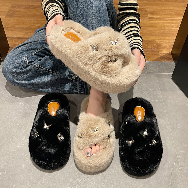 2023新款高跟厚底毛毛拖鞋女外穿秋冬时尚网红ins超火毛绒棉拖鞋,淘宝优惠券,粉丝福利购,淘宝优惠卷