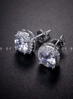 KINGOFBLING嘻哈圆钻925纯银耳钉