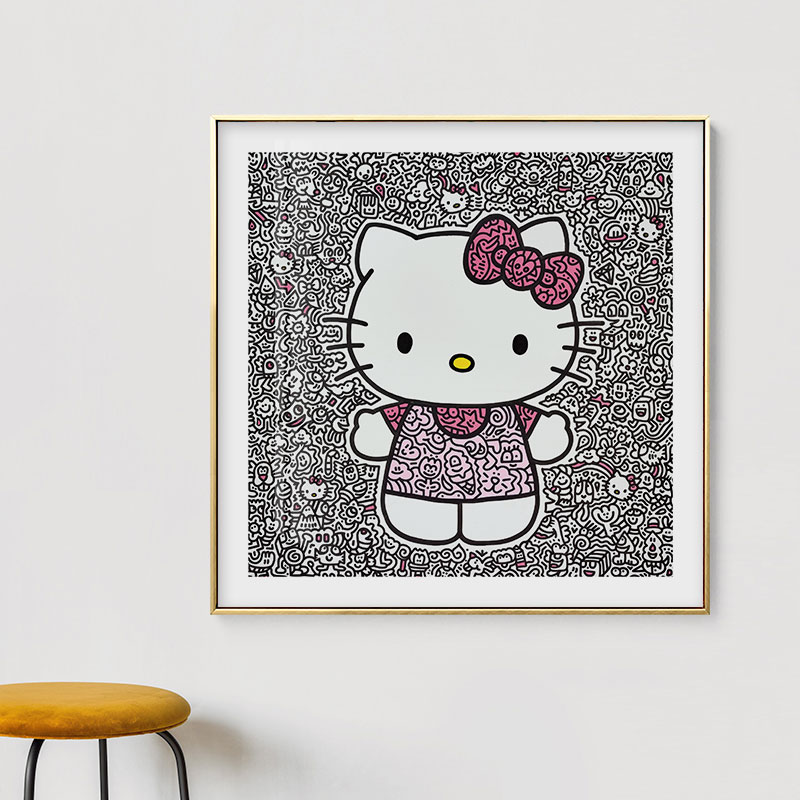 英国涂鸦艺术家Mr.Doodle潮流装饰画Hello Kitty卡通动漫版画 - 图0