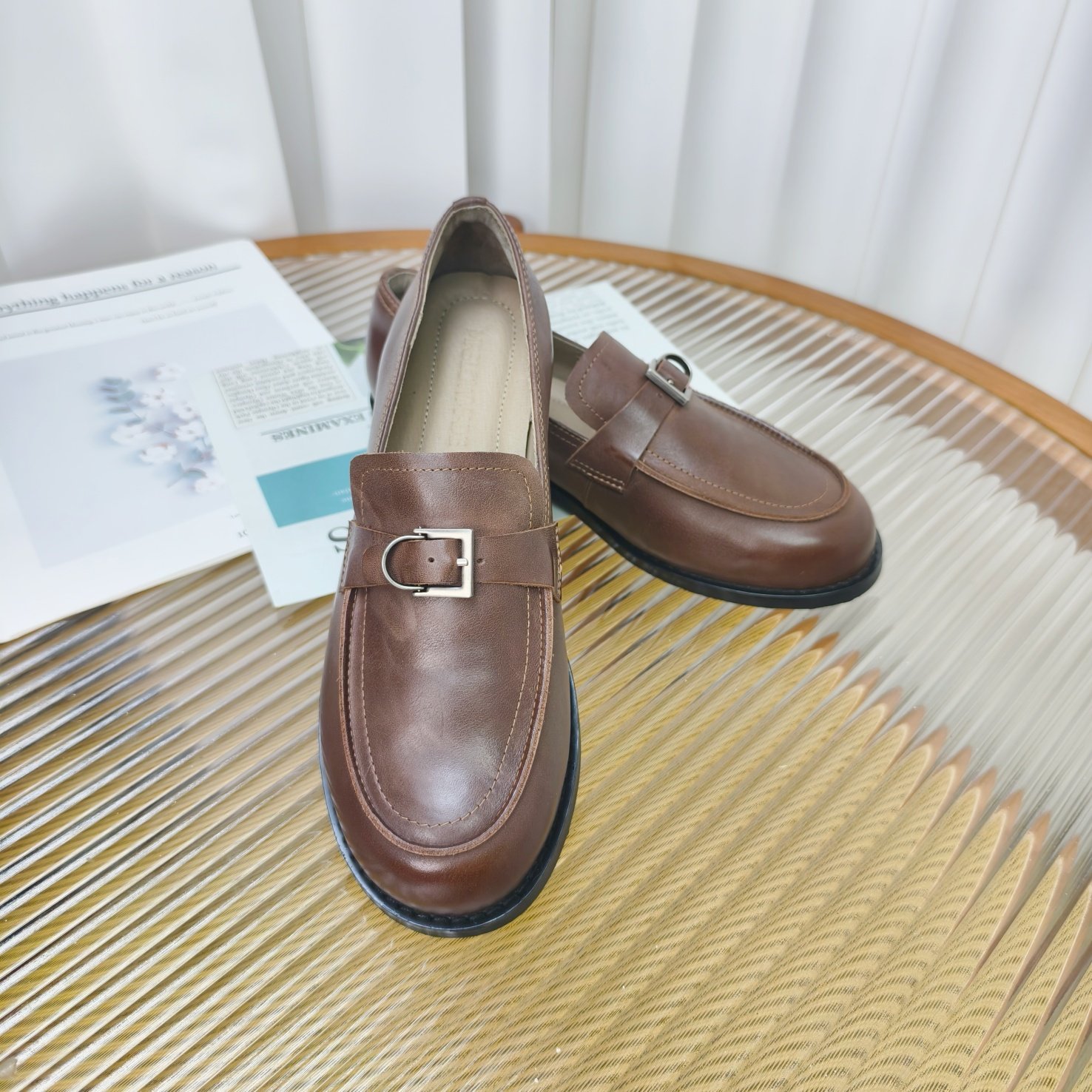 慢先森 真皮金属扣乐福鞋女英伦风一脚蹬圆头低跟小皮鞋 322-7,淘宝优惠券,粉丝福利购,淘宝优惠卷