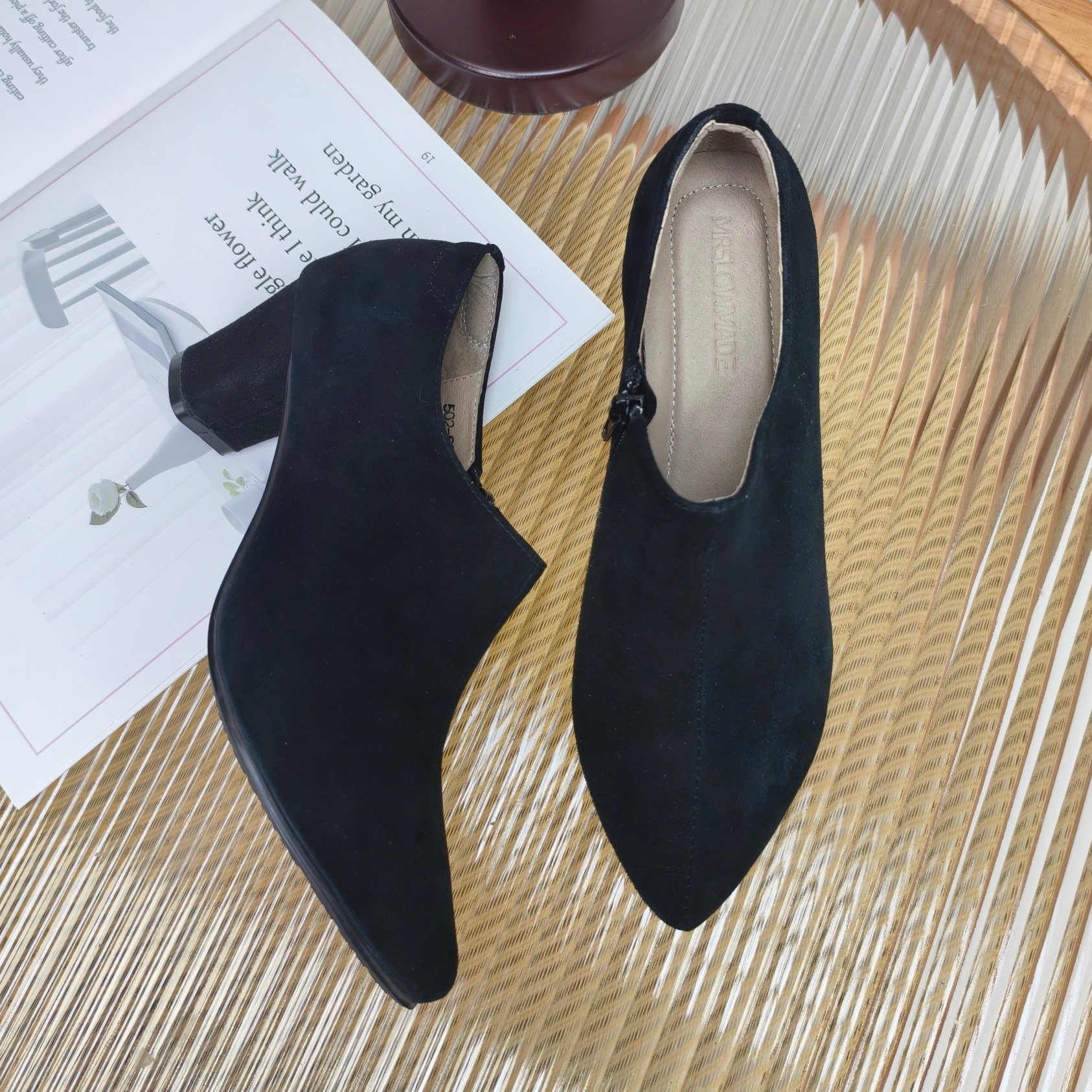 慢先森新品 可加绒尖头高跟鞋真皮磨砂皮侧拉链深口女鞋 502-60,淘宝优惠券,粉丝福利购,淘宝优惠卷