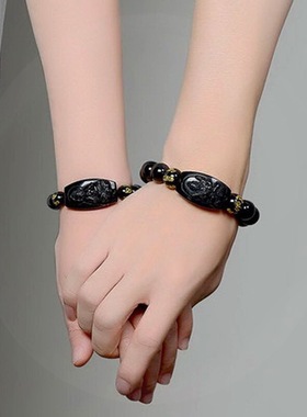 天然黑曜石手链本命佛年男女款招财运生肖守护神手链护身马年珠串