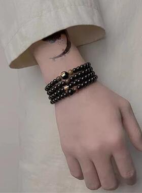 天然水晶黑曜石手链女108颗佛珠护身招财手串项链男转运念佛专用