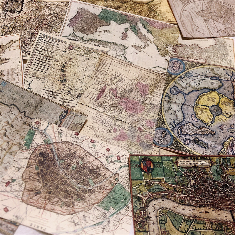 junk journal复古地图中世纪图纸手帐拼贴装饰便签素材纸_虎窝淘