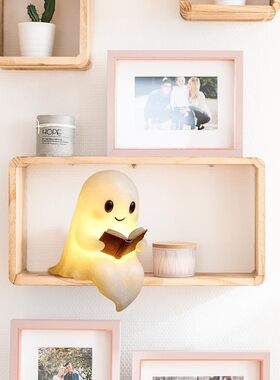Cute Ghost Reading Book Lamp可爱的幽灵阅读书灯万圣节夜灯摆件