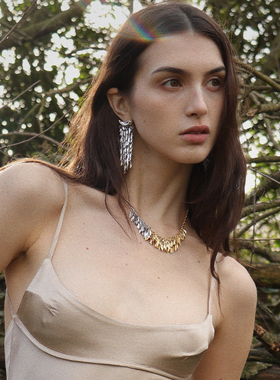 Tender Society醉舟系列金银双色流苏叶项链小众原创设计高级感