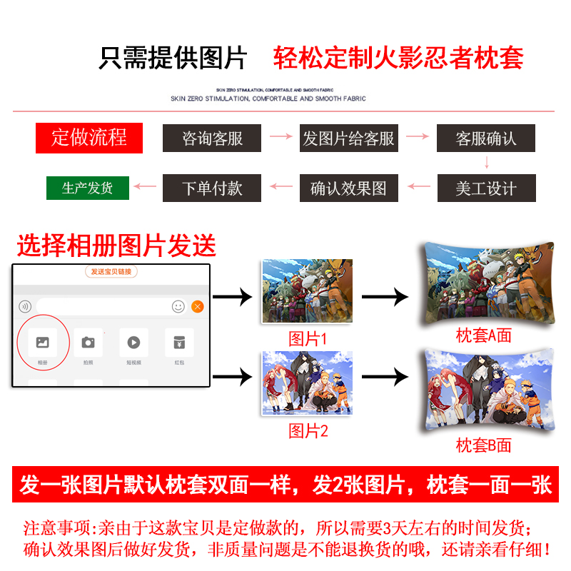 来图定做DIY火影忍者枕套鸣人佐助鼬枕头套单人宿舍学生动漫儿童-图1