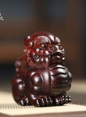 印度小叶紫檀貔貅把玩件湘工手作