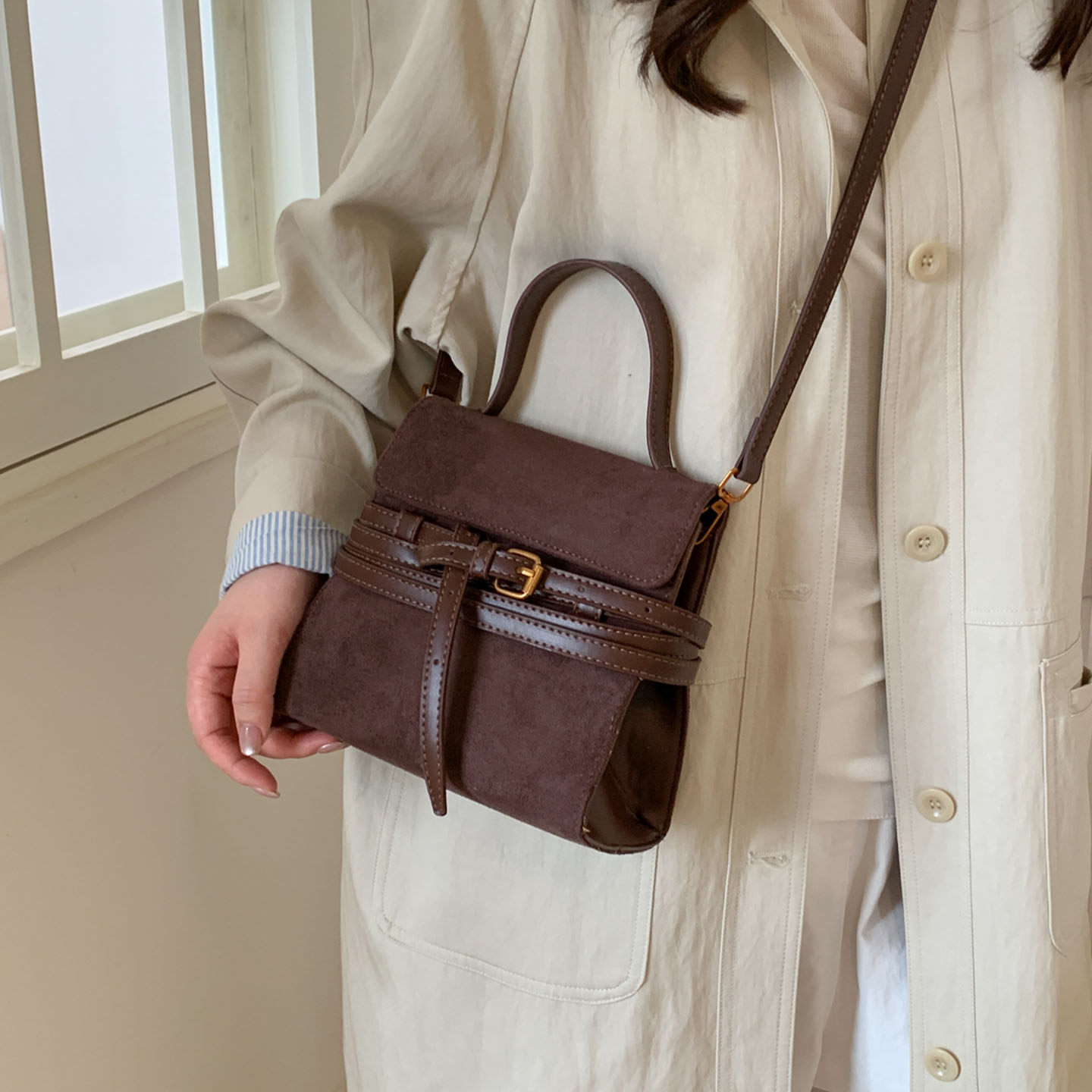 复古麂皮绒秋冬新款女日常通勤2025百搭高级感小众设计手提单肩包,淘宝优惠券,粉丝福利购,淘宝优惠卷