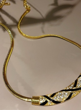 珐琅设计高级感重工项链耳环女气质复古套装港风黑色轻奢饰品