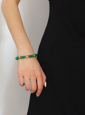 国风小众颈链新轻奢中式绿色天然石串珠项链女百搭优质简约手链