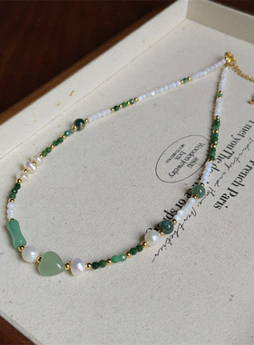 天然石项链彩色绿色2024新款轻奢小众设计中式复古颈链女高级感