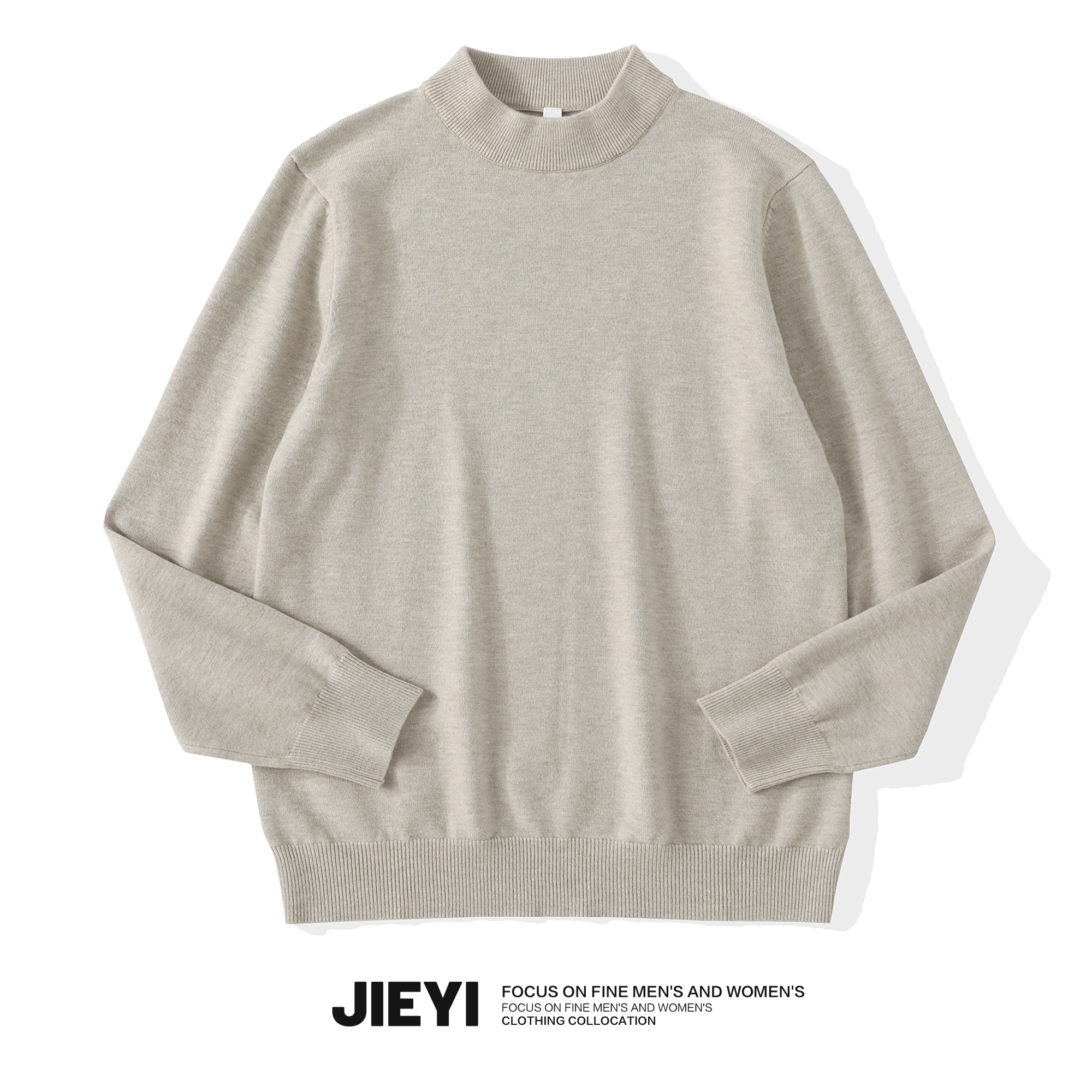 JIEYI 黑白色经典打底绵羊毛衫半高领男打底针织衫秋冬修身毛线衣,淘宝优惠券,粉丝福利购,淘宝优惠卷