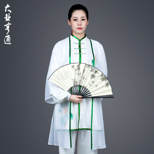 大业亨通高端太极服女男中国风表演练功服太极拳演出服舞台三件套-图2