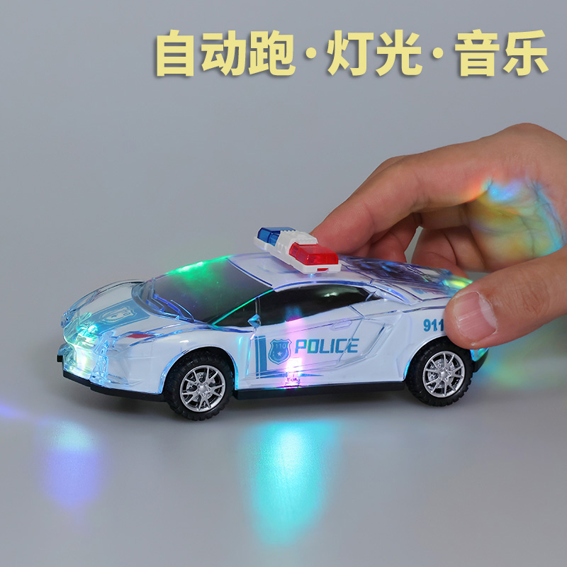 自动转弯儿童电动音乐玩具男孩警车345岁宝宝发声光电池小跑汽车 - 图0