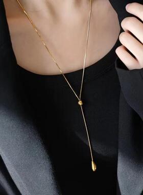 不掉色简约方蛇骨金色长款项链