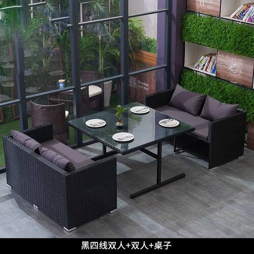 户外家具室外藤编桌椅阳台藤沙发庭院休闲藤艺沙发酒店双人藤沙发_虎窝淘