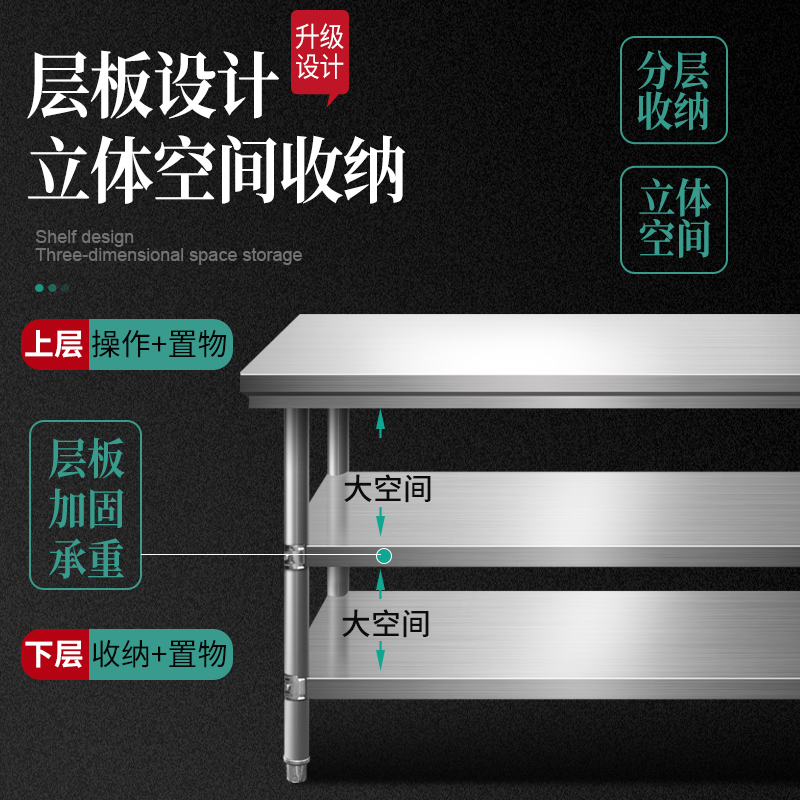 拆装双层三层不锈钢工作台桌柜饭店厨房操作台包装台面台面板 - 图1