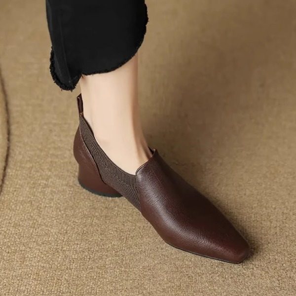 （清仓）秋冬新拼接针织粗跟一脚蹬复古风小方头低跟深口单鞋,淘宝优惠券,粉丝福利购,淘宝优惠卷