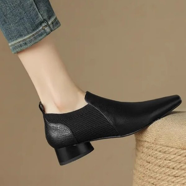 （清仓）秋冬新拼接针织粗跟一脚蹬复古风小方头低跟深口单鞋,淘宝优惠券,粉丝福利购,淘宝优惠卷