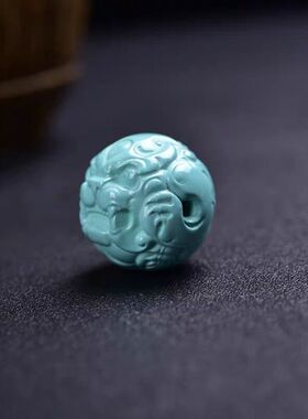 天然湖北原矿绿松石貔貅单珠雕刻兽珠隔珠龙珠金刚星月手串多宝珠