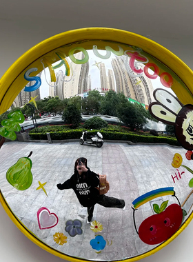 卡通印花圆形装饰镜DIY手工摆件