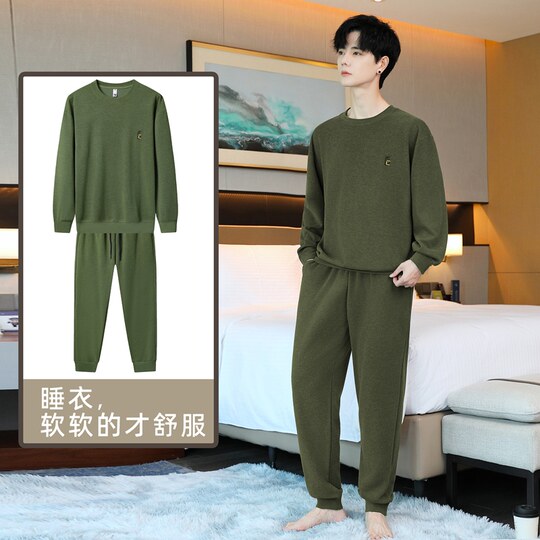 New winter velvet pajama set for men, youth loose casual long-sleeved thermal underwear, home wear two-piece set