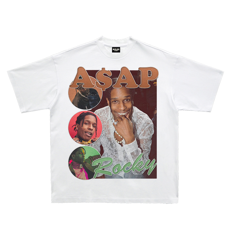 ASAP Rocky饶舌洛基嘻哈T恤美式说唱短袖直喷印花宽松小领口Tee - 图2