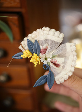 池鸢古风森系蕾丝缠花边夹发饰品
