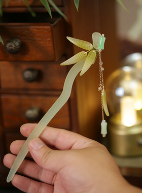 池鸢古风琉璃竹叶缠花簪子发饰品