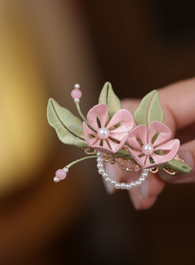 中式缠花粉色花朵发夹旗袍发饰品
