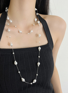 满天星珍珠长款项链女轻奢高级感多层叠戴毛衣链超仙精致温柔配饰