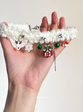 圣诞元素吊坠白色毛绒项链女圣诞氛围感小众锁骨链choker装饰饰品