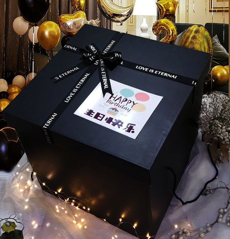 正方形礼盒 大号礼品盒 零食礼盒 黑色礼物盒子包装盒纸箱装鞋盒 - 图0