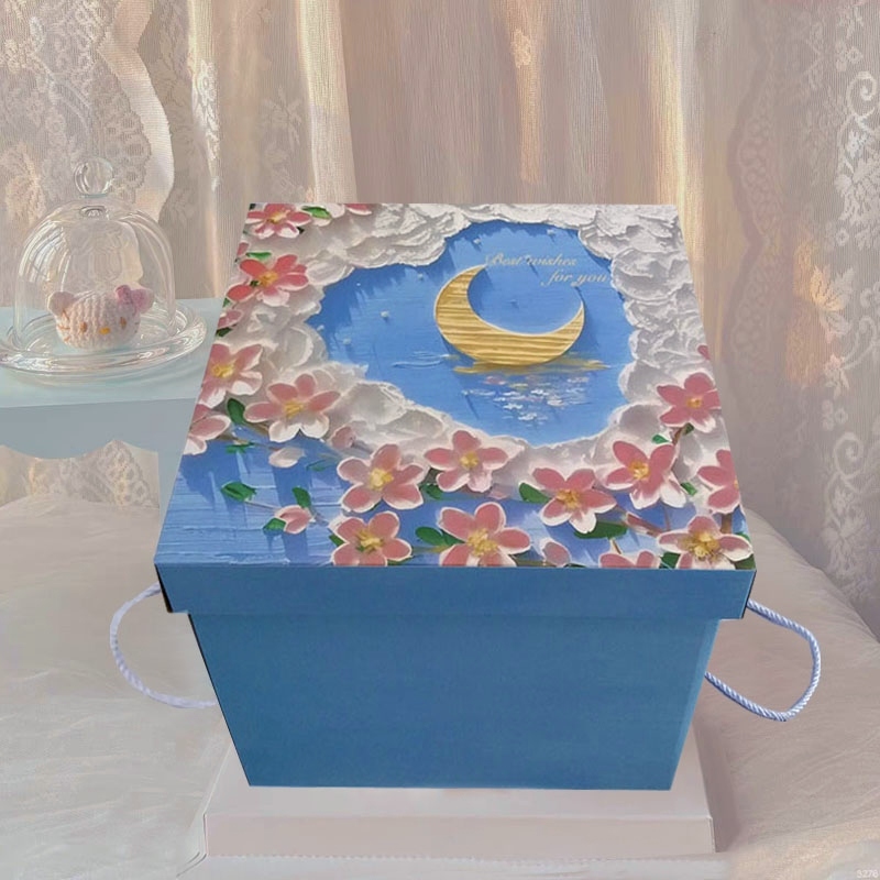 节日礼盒Ins风网红盒子油画风礼品盒礼物盒粉色盒蓝色盒生日礼盒 - 图1