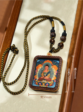 手绘唐卡扎基拉姆黄财文殊五爷可定图民族风挂件项链手绘擦擦