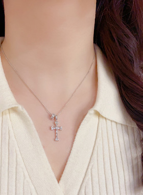 欧美轻奢锆石十字架锁骨链女超闪