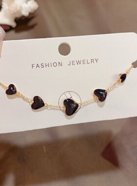 法式复古黑红双面滴油爱心手链