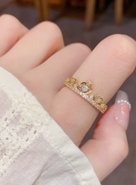 时尚微镶锆石皇冠开口戒指