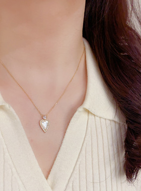 日韩甜美百搭贝母爱心锁骨链