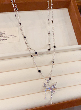 复古甜酷双层蝴蝶吊坠锁骨链女