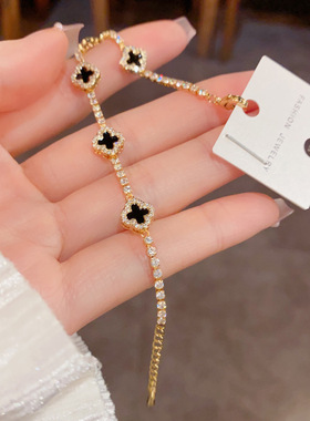 欧美轻奢满锆四叶花超闪手链