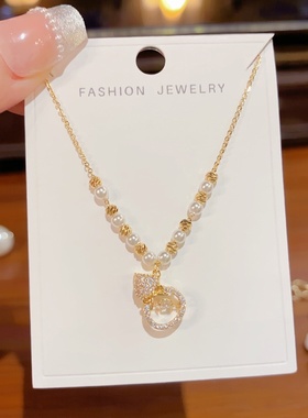 轻奢百搭珍珠满钻葫芦锁骨链