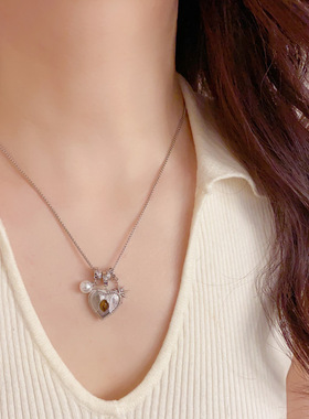 欧美跨境个性金属爱心芒星吊坠项链时尚轻奢简约独特设计感毛衣链